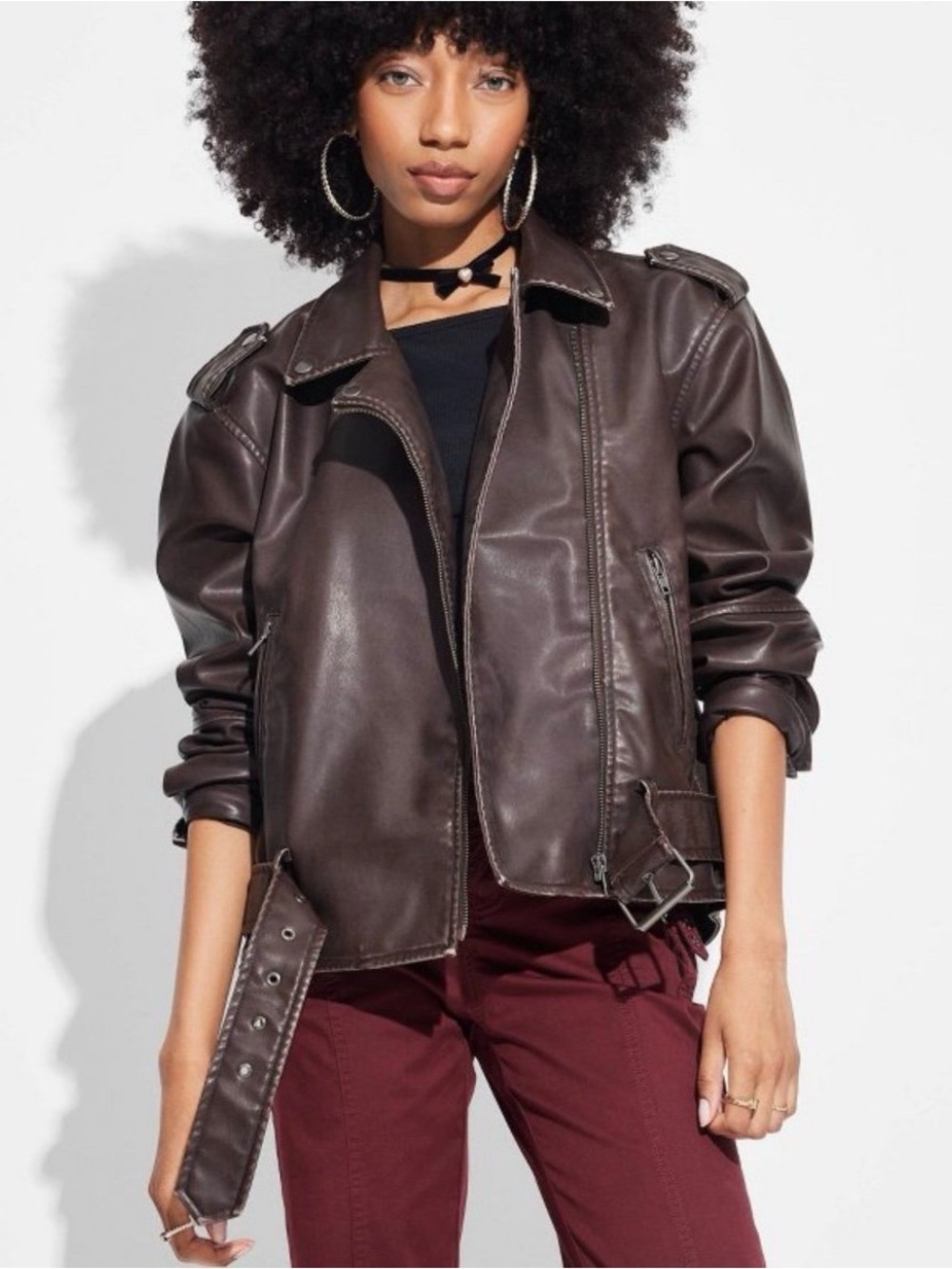 Women's Faux Leather
Oversized Moto Jacket - Wild Fable™ Brown